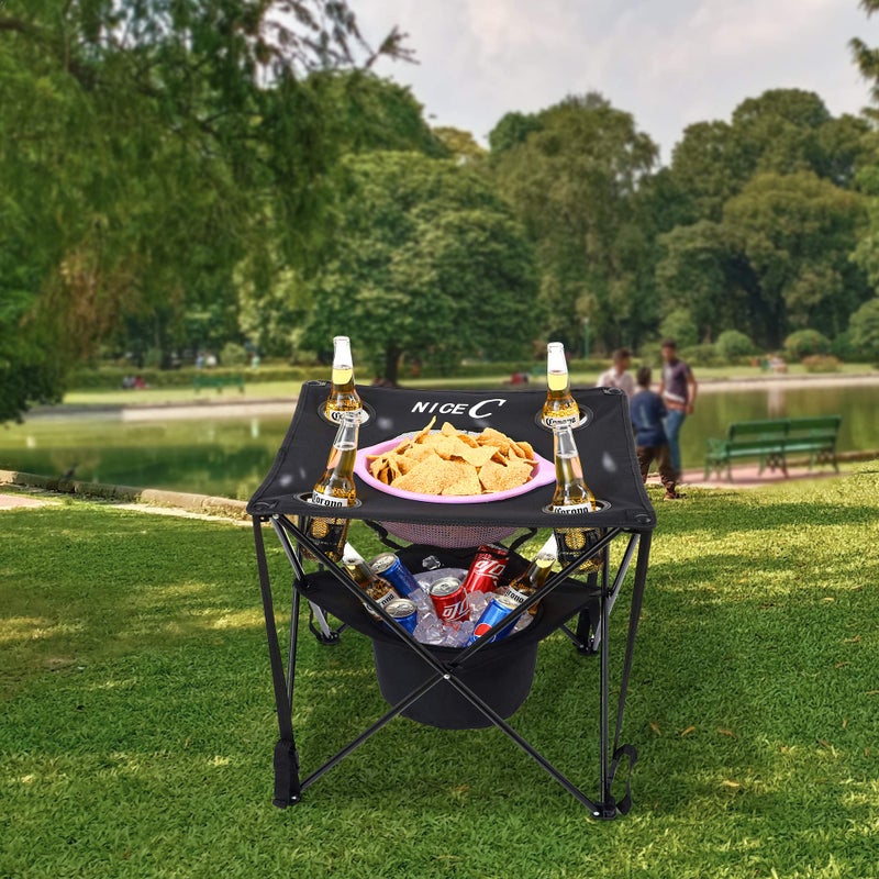 Nice C Camping Cooler with Table, Canvas Table, Portable Drink Tables, Tailgating & Beach Tables, Ultralight Compact with Carry Bag for Outdoor, Picnic - Image 4